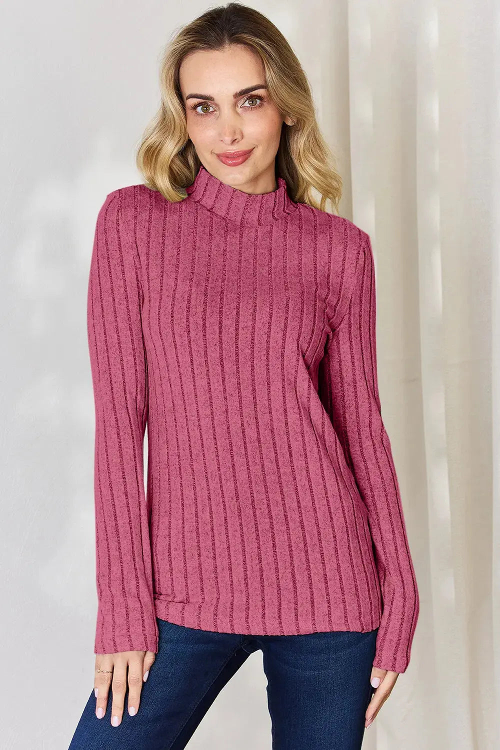 Basic Bae Full Size Ribbed Mock Neck Long Sleeve T-Shirt - Love Salve